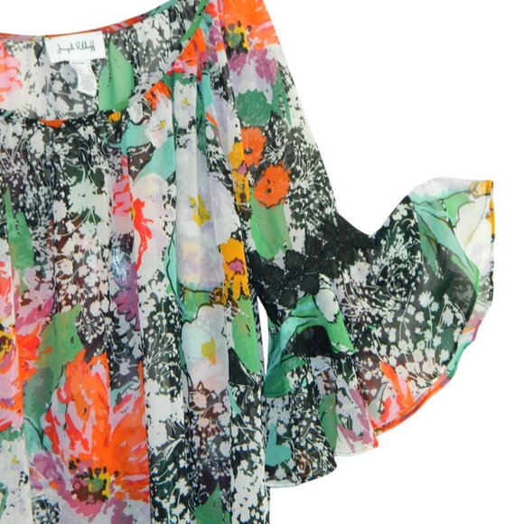 Joseph Ribkoff Sheer Floral Oversize Chiffon 3/4" Bell Cuff Sleeve Blouse Size 8 - Picture 5 of 16